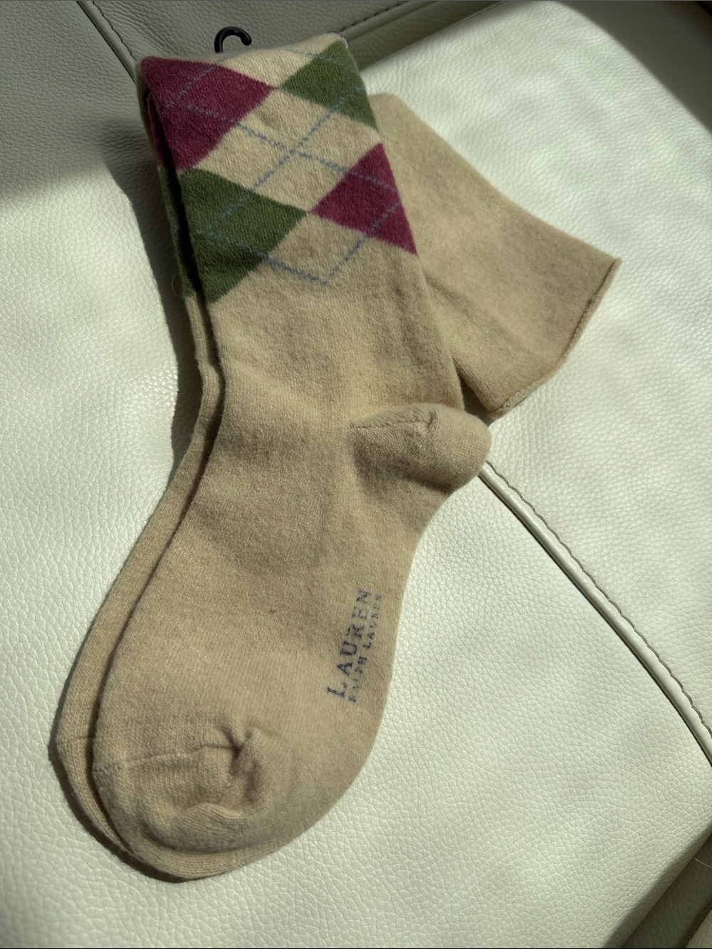 Lauren Ralph Lauren Beige Argyle Crew Socks